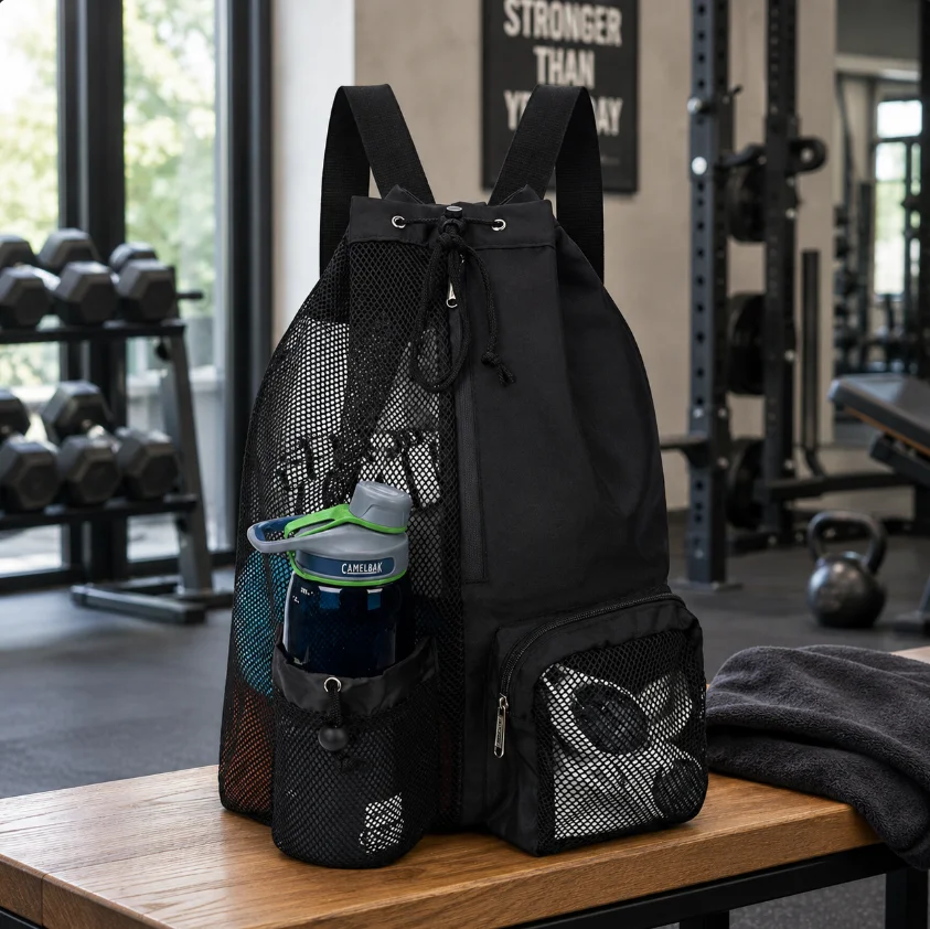 Drawstring Beach Storage Bag Men Women Beach Backpacks Summer Swim Rucksack for Swimming, Gym, and Workout Gear, Unisex