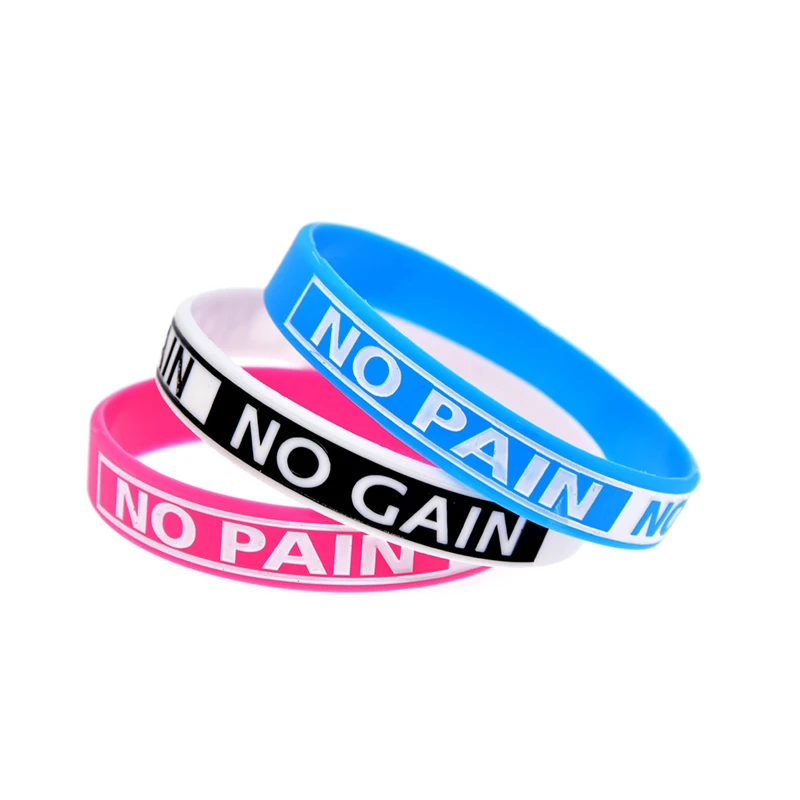 50 Stück Motivierende Fitness-Gummibänder, 1/2 Zoll breit, „No Pain No Gain“-Silikonarmbänder, 4 Farben erhältlich – Detail 1