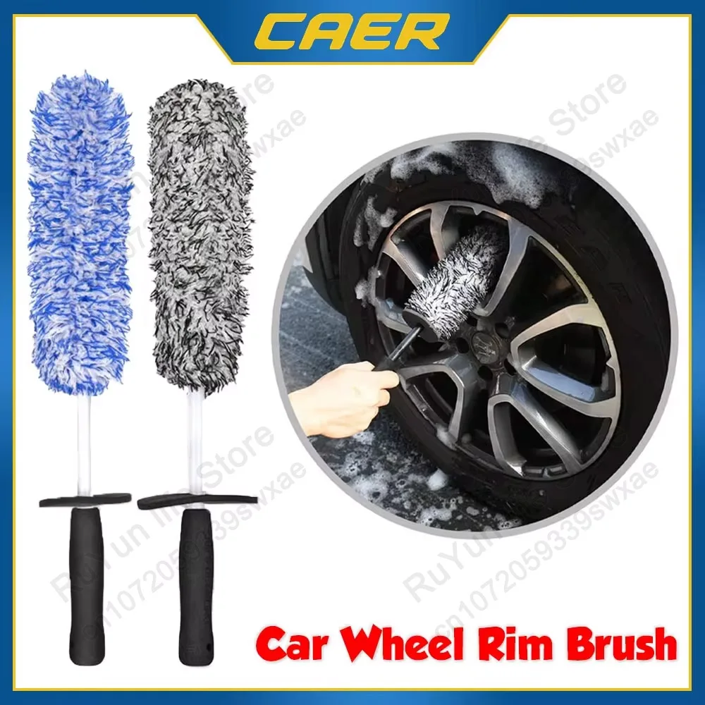 Car Wash Microfiber Wheels Brush Highly Water Absorption Soft Plush Tire Brushes Non-Slip Handle Cleaning Hub Rims Spokes Fender