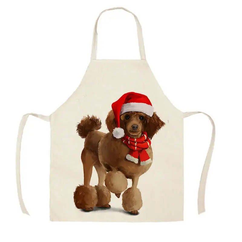 1Pcs Kitchen Apron Animals Cute Cartoon Cat Horse Dog Printed Sleeveless Cotton Linen Aprons for Women Home Cleaning Tools55*68c