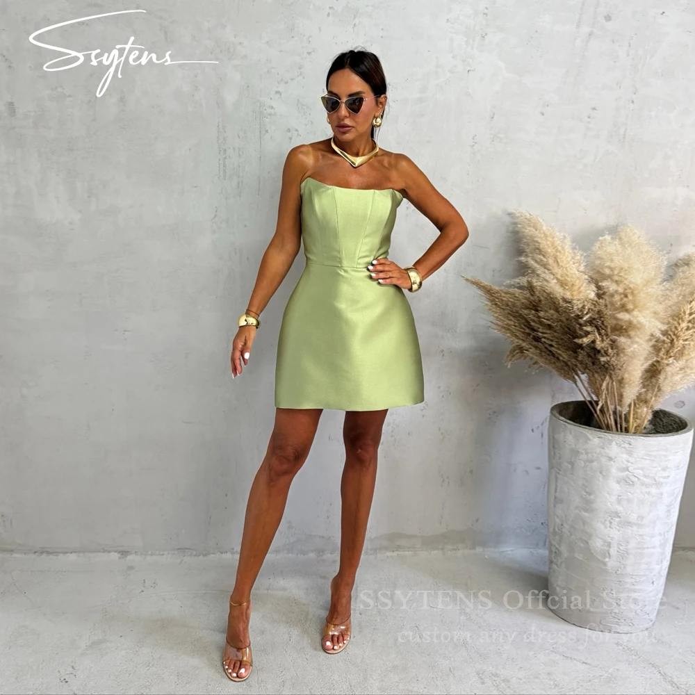 

SSYTENS Elegant Short Wedding Party Dress Strapless Satin Special Occasion Evening Saudi Arabic Mini Prom Dresses Customized