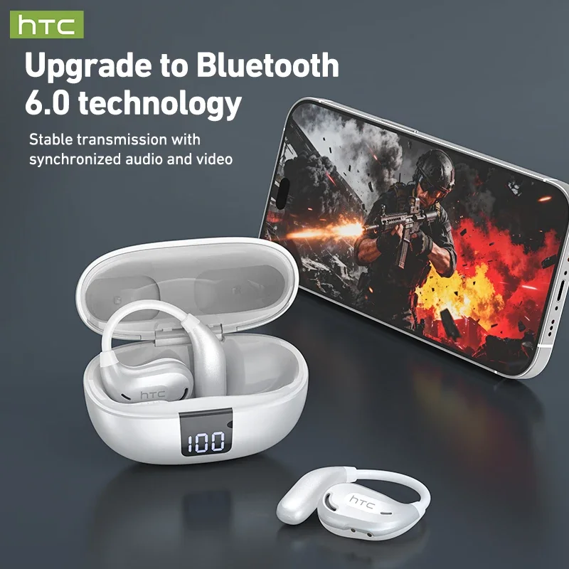 سماعات HTC NE47 بلوتوث V6.0 OWS سماعات رأس لاسلكية رياضية AI ترجمة سماعات أذن مريحة مع شاشة رقمية #5