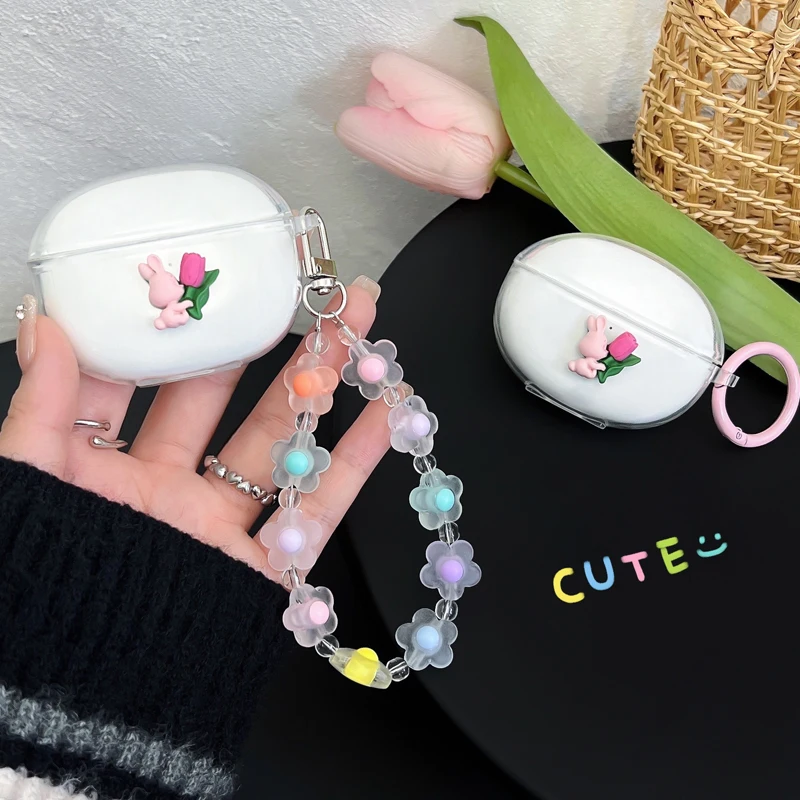 لطيف أرنب حقيبة سماعة الاذن ل يدق استوديو براعم/صالح برو حالة عالية الجودة واضح سيليكون غطاء وقائي ل يدق صالح برو