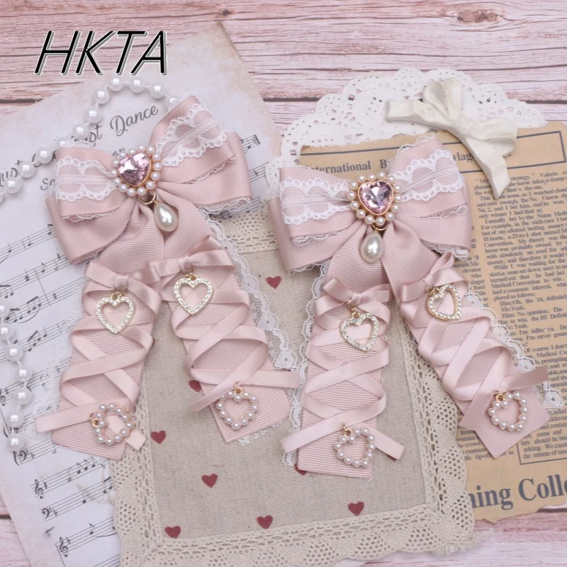 

Handmade Japanese Hairpin Mine Headdress Cross Streamer Big Bow Clips Pendant Jewelry Sweet Lace Edge Hair Accessories Edge Clip