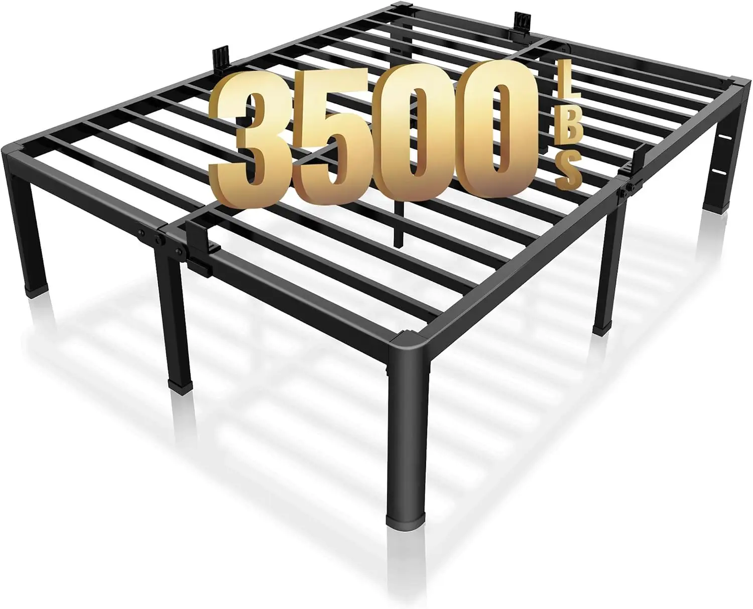 18 Inch Queen Size Heavy‑Duty Steel Bed Frame with Rounded Corners & 4 Mattress Stoppers, 3500 LBS Load Capacity, 16.4