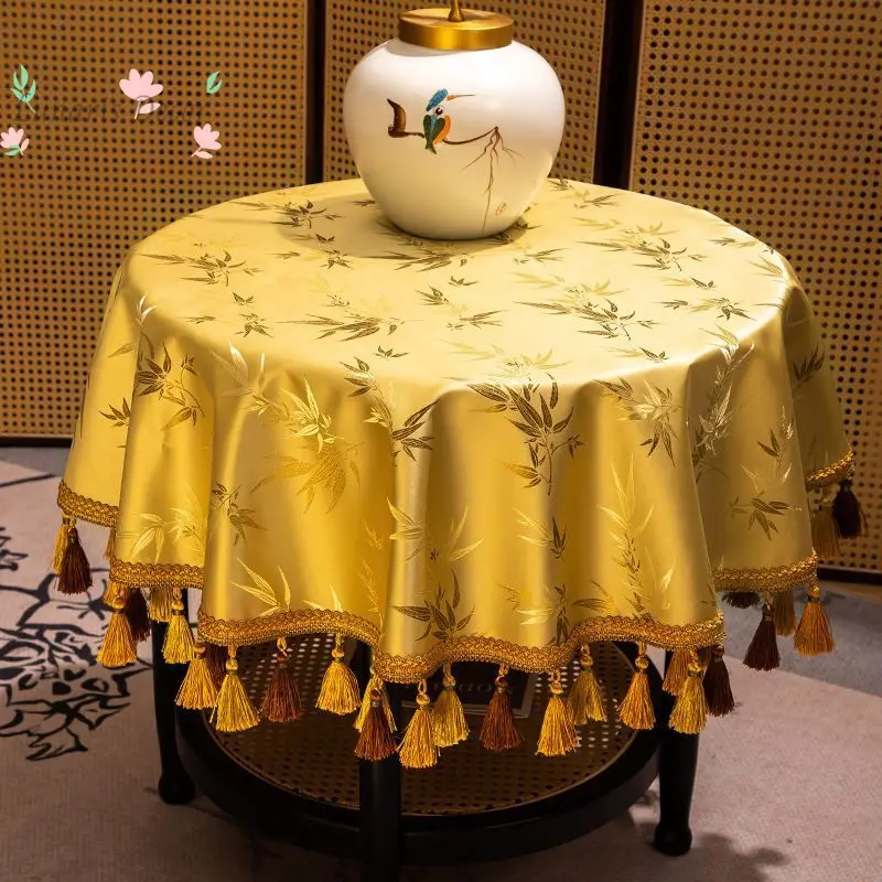 Large size round table tablecloth fabric light luxury high-end hotel hotel Chinese style round dining table tablecloth