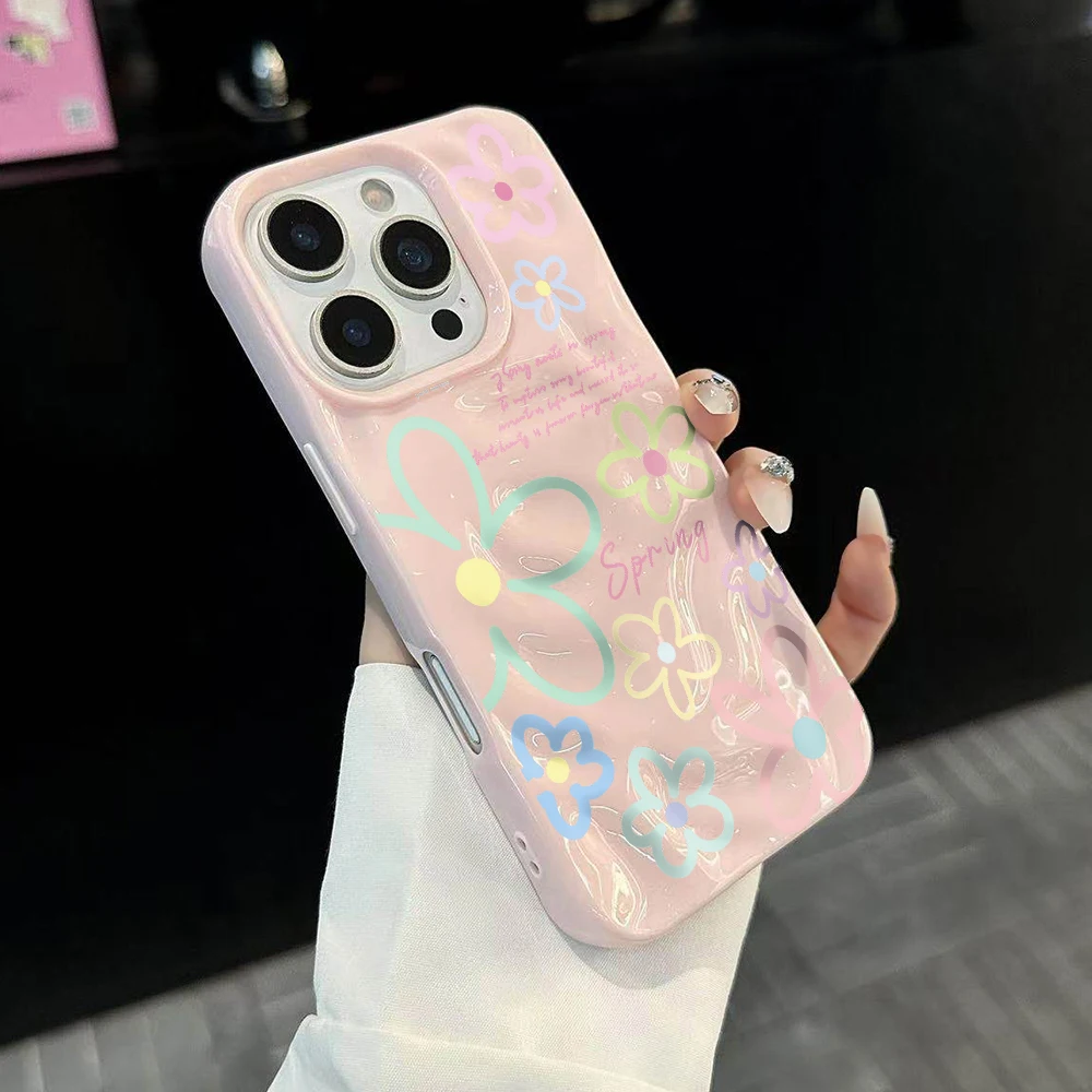 Minimalistische Frühlingsblumen-Handyhülle für iPhone 17 16 15 14 13 12 11 Pro Max 14 15 Plus 17 Air Falten-Wellen-Design Weiche Silikonhülle – Detail 3
