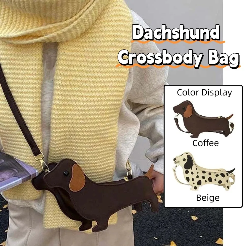 

Kawaii Dachshund Crossbody Bag Three-dimensional Anti-splash Water Dog PU Shoulder Pouch Funny Large Capacity Retro Phone Bag