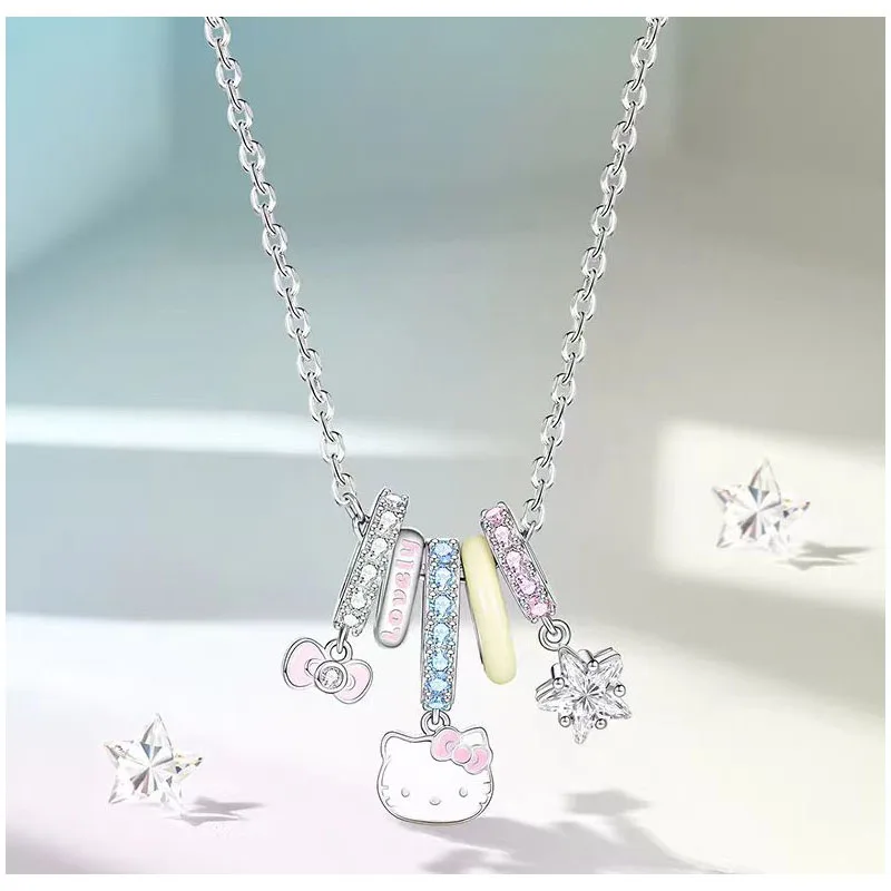 

New Hello Kitty Necklace Japanese Kawaii Girl Sanrio Dopamine Colored Necklace Student Cartoon Clavicle Chain Girl Holiday Gift