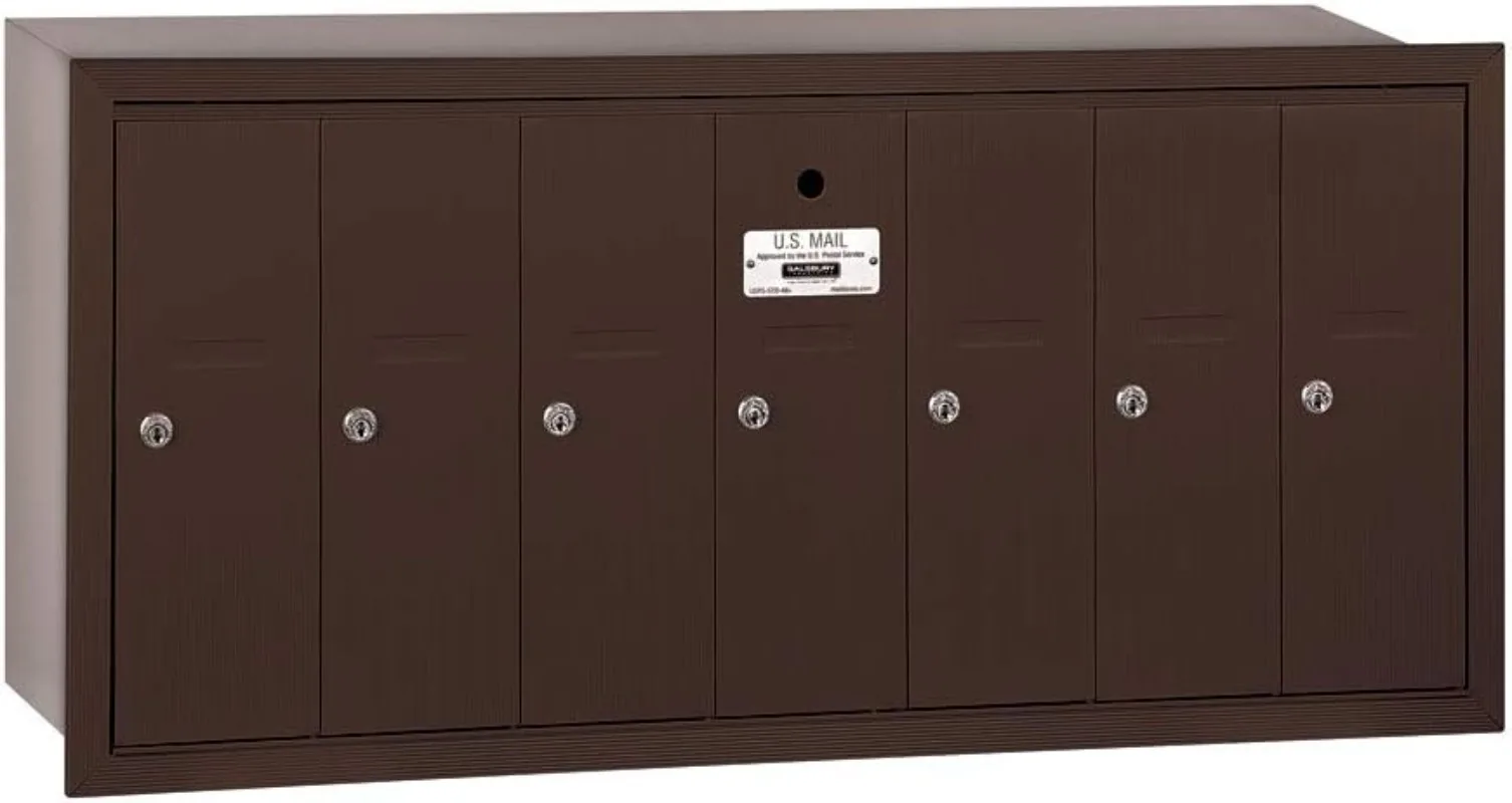 

3507ZRU Recessed Mounted Vertical Mailbox for use with USPS Lock 7 Doors Bronze Doors include a 5 pin cylinder cam lock