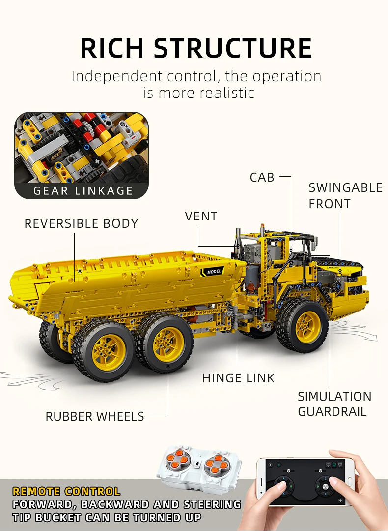 MOULD KING 17010 Technical Car Engineering Vehicle Toys APP RC Dump Truck Set Blocks MOC-8002 Bricks Christmas Gifts For Boys