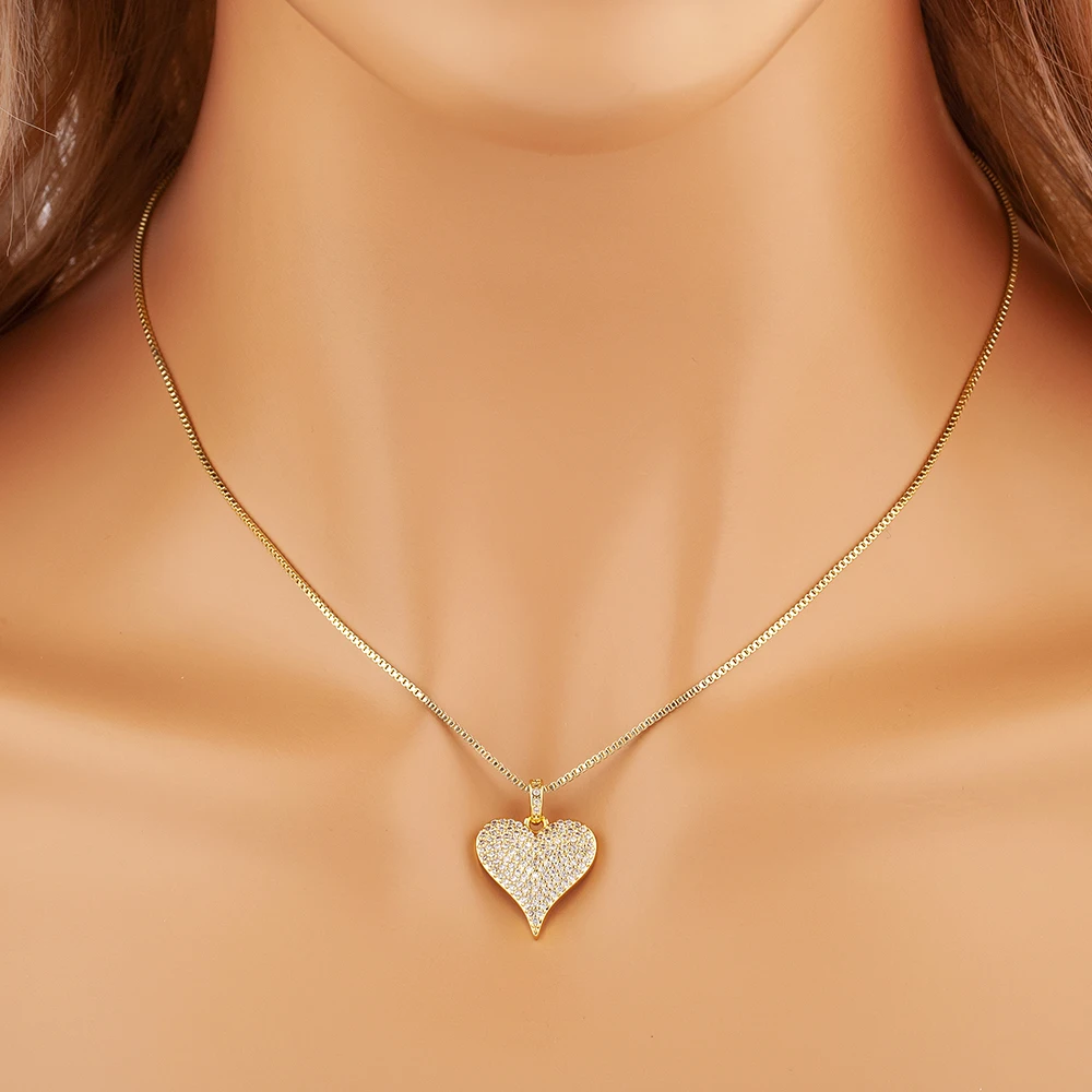 Nidin Light Luxury Trendy Heart Shape Hollow Design Charm Pendant Necklace For Women Men Sparkling Zircon Chain Jewelry Gifts