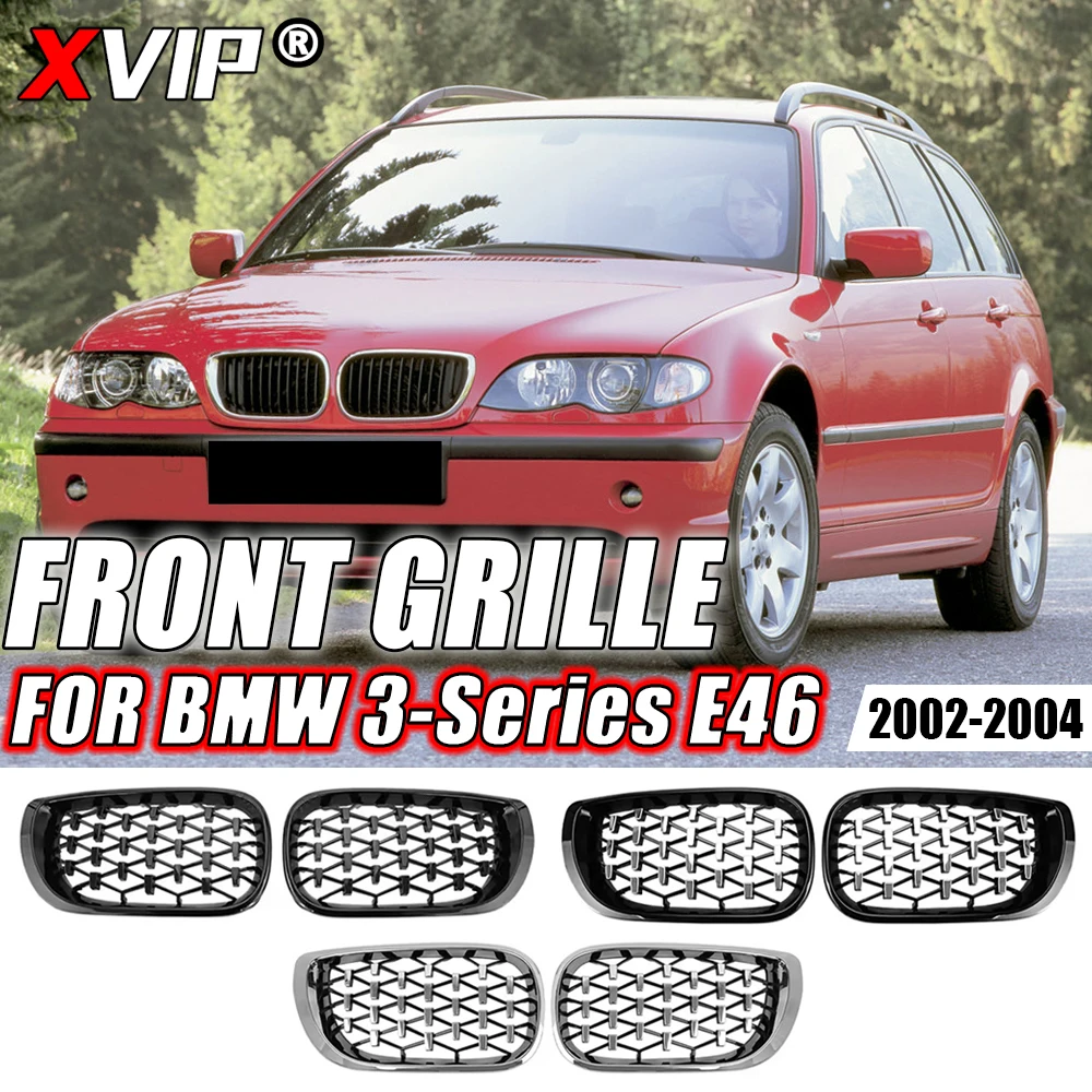 

XVIP Silver Diamonds Style Upper Grille For BMW 3 Series E46 325i 4-Door 2002-2004 Chrome Front Bumper Racing Grills Accessories
