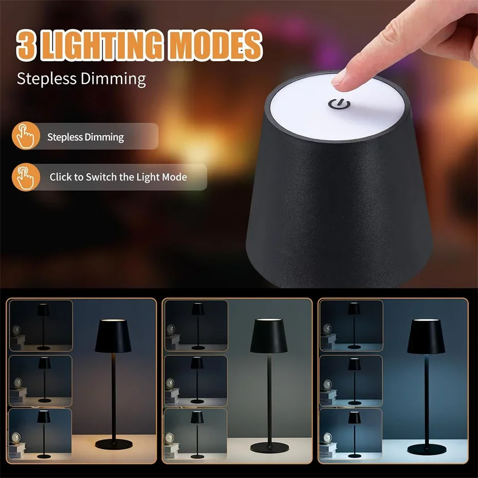 Cordless Table Lamps Rechargeable, USB Rechargeable Simplicity Desk Lamp with Touch Control Night light Lamp for Bedroom, Desk