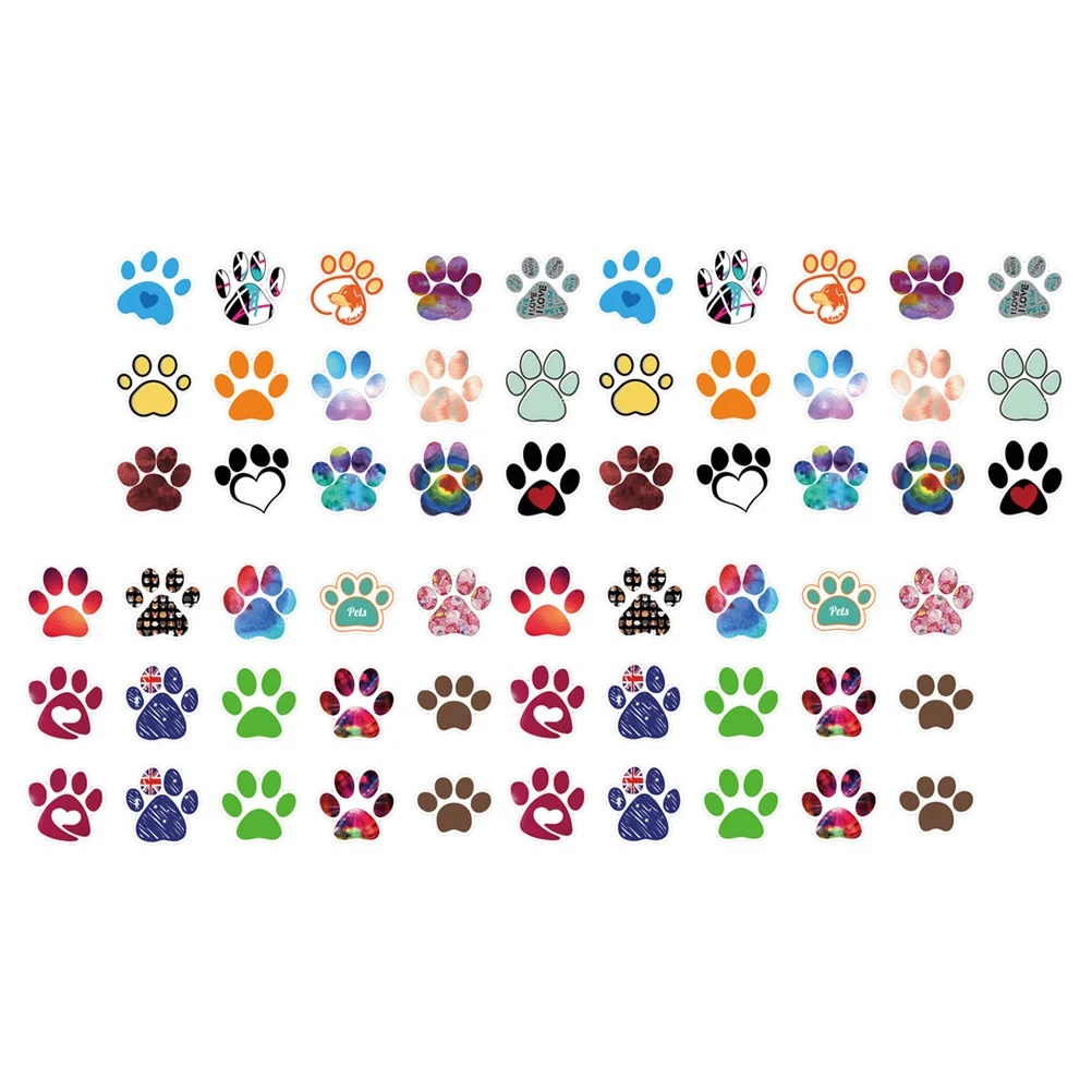 

60 Pcs Cute Paw Print Stickers Adhesive Decals Notebook Cartoon Scrapbook Graffiti For Suitcase Pattern Wall