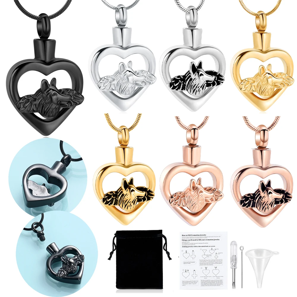 

Woof in Heart Cremation Jewelry Urn for Ashes Necklace Stainless Steel Pendant Memorial Keepsake Men Gift