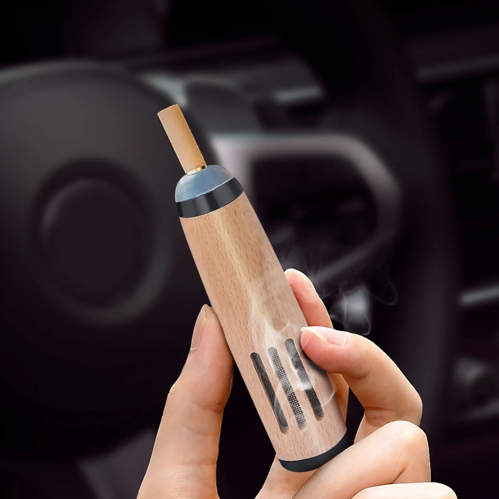 

Dust-free Walnut Wood Car Ashtray Reusable Windproof Eater Portable Handheld Ashtray Mobile Ashtray Cigar Accessories