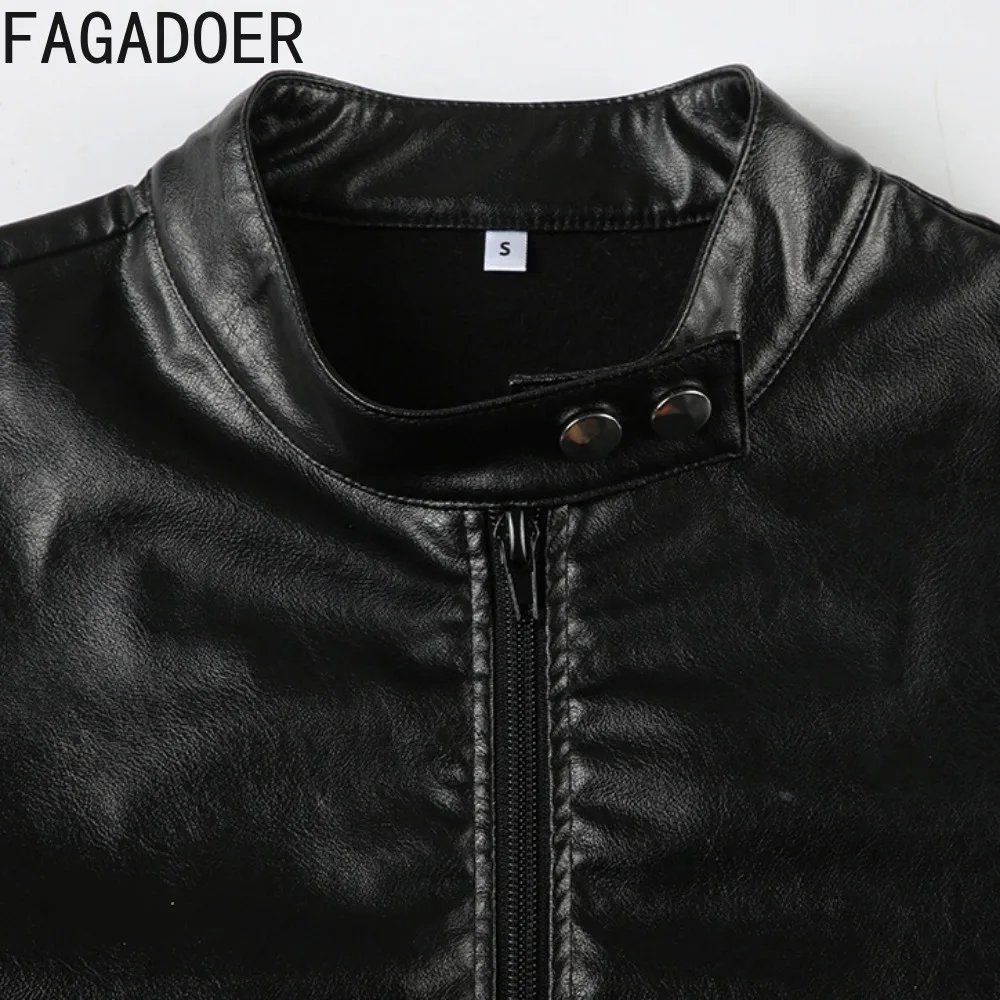 FAGADOER Punk Leather Two Piece Set For Women Y2K Streetwear Moto Zip Flame Printing Patchwork Crop Jacket + Mini Skirt Suits