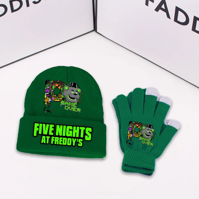 

2 шт. FNAF вязаная шапка и перчаточный комплект Five Nights At Freddys, теплые шапочки с принтом в стиле аниме, модные перчатки, подарки на вечеринку