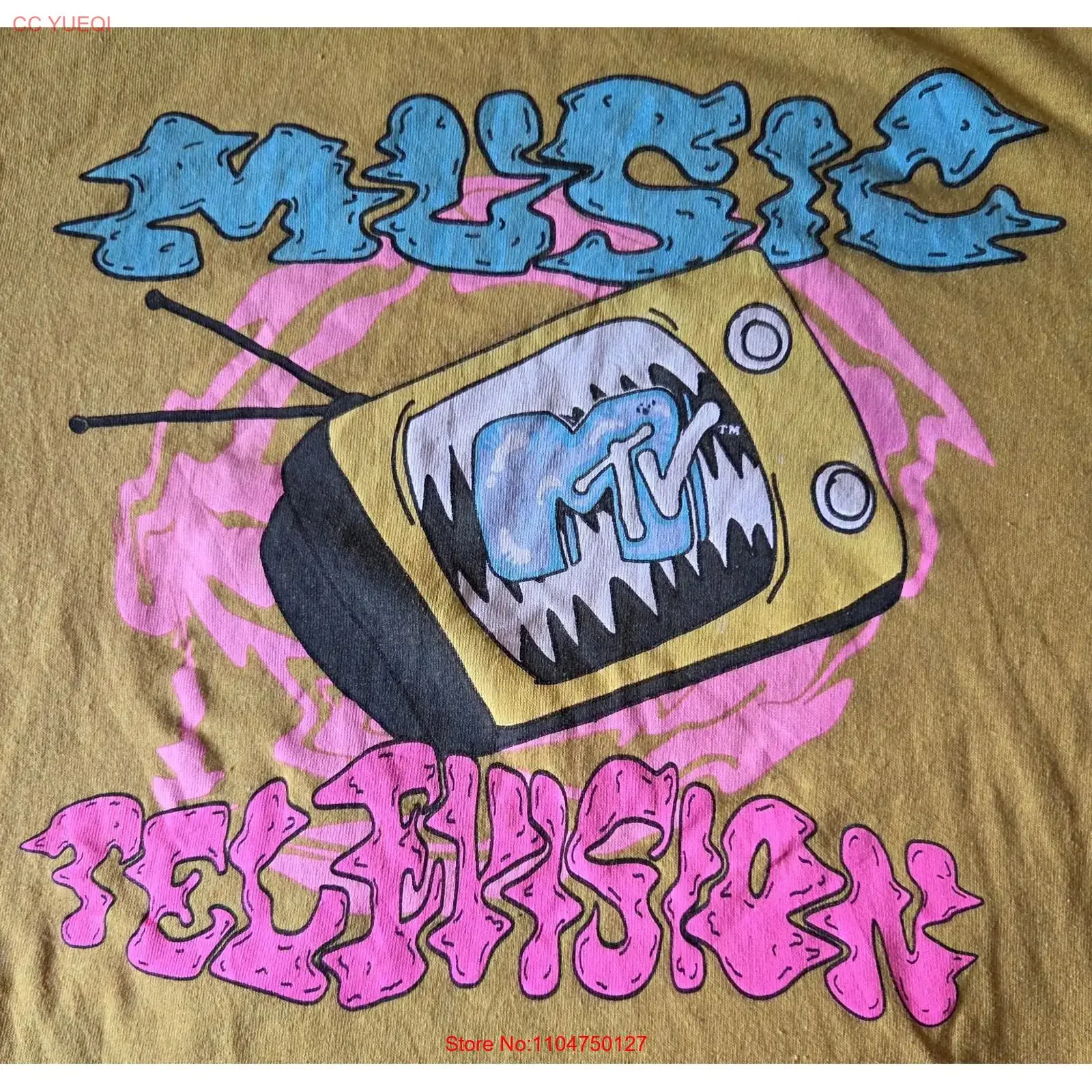 Camiseta amarilla para hombre MTV Music Television Monster TV, talla L, estilo vintage, lavada, versátil, con gráficos, ligeramente de diseño.