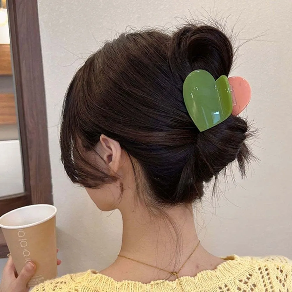 

Hair Clip Elegant Heart Shark Clip Korean Style Solid Color Acetic Acid Hair Claw Acrylic Headwear Plaid Hair Claw Party