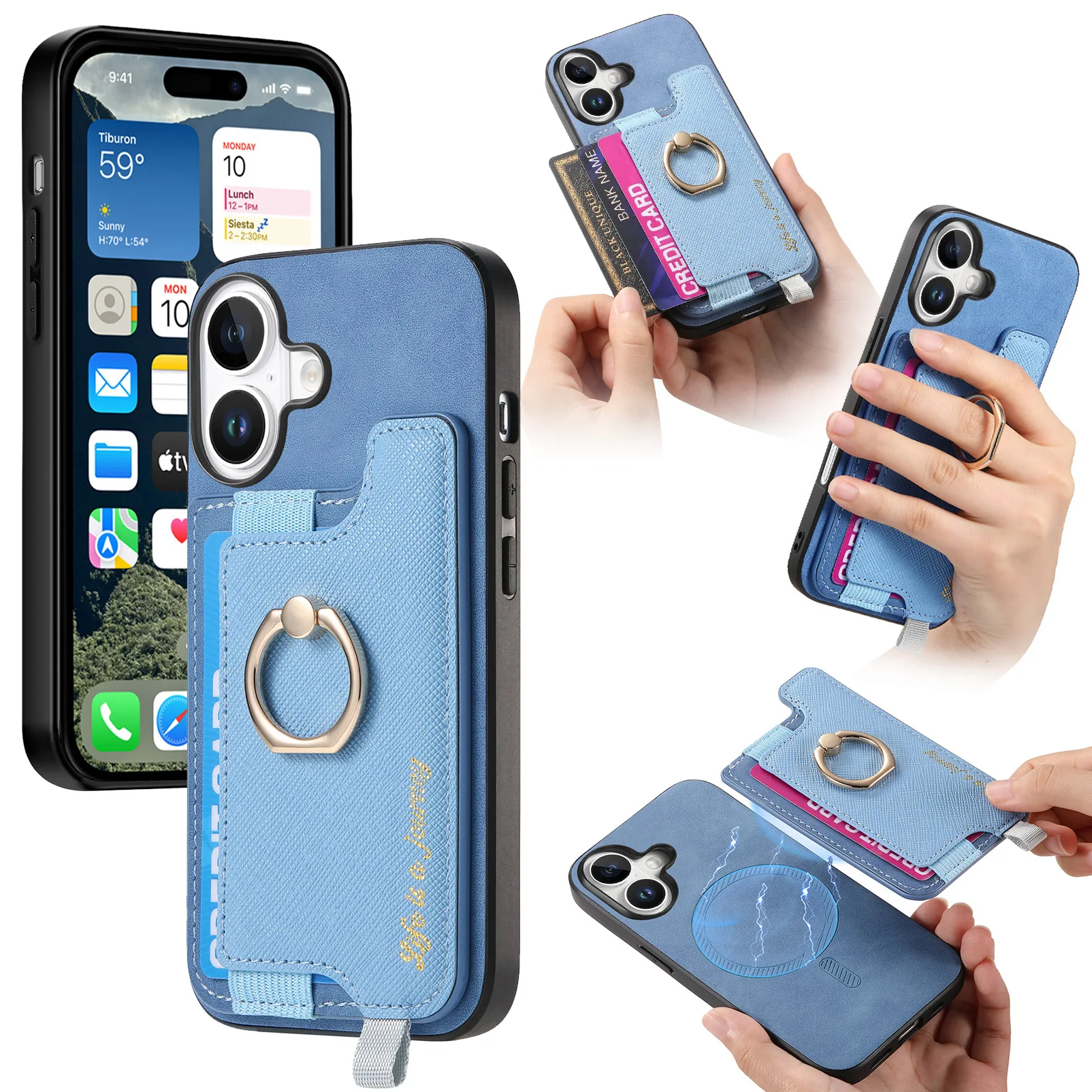 

Finger Ring Card Case for Funda Samsung Galaxy Buddy 3 Quantum 4 Wide5 7 Jump 3 Removable Card Bag Wireless Charging Phone Cover