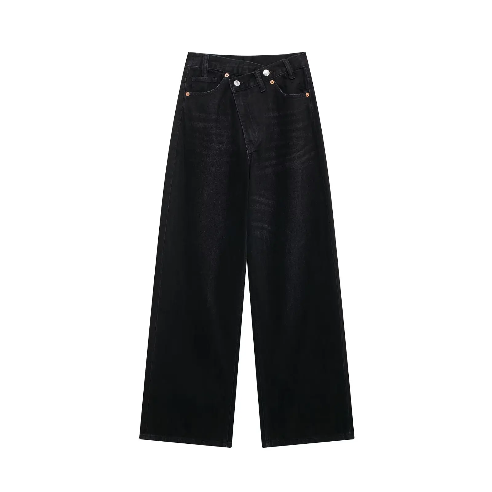Casual Solid Color Jeans Spring Autumn New Asymmetrical High Waist Wide Leg Pants Fashion Trend Versatile Pants For Women