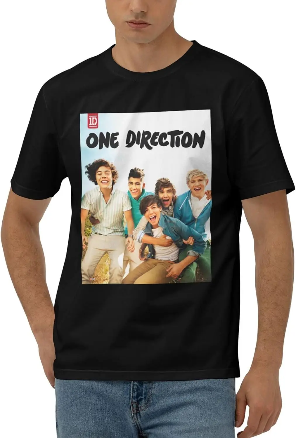 One Music Direction Shirt for Men Short Sleeve Crew Neck Lightweight Casual T Basic Teetees Tops Black