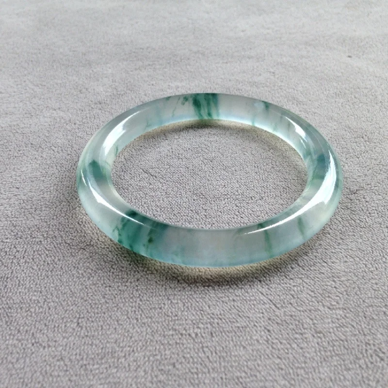 Myanmar Mine Timber round Bar Floating Flowers Ice-like Fresh Jade Bracelet Children's Style