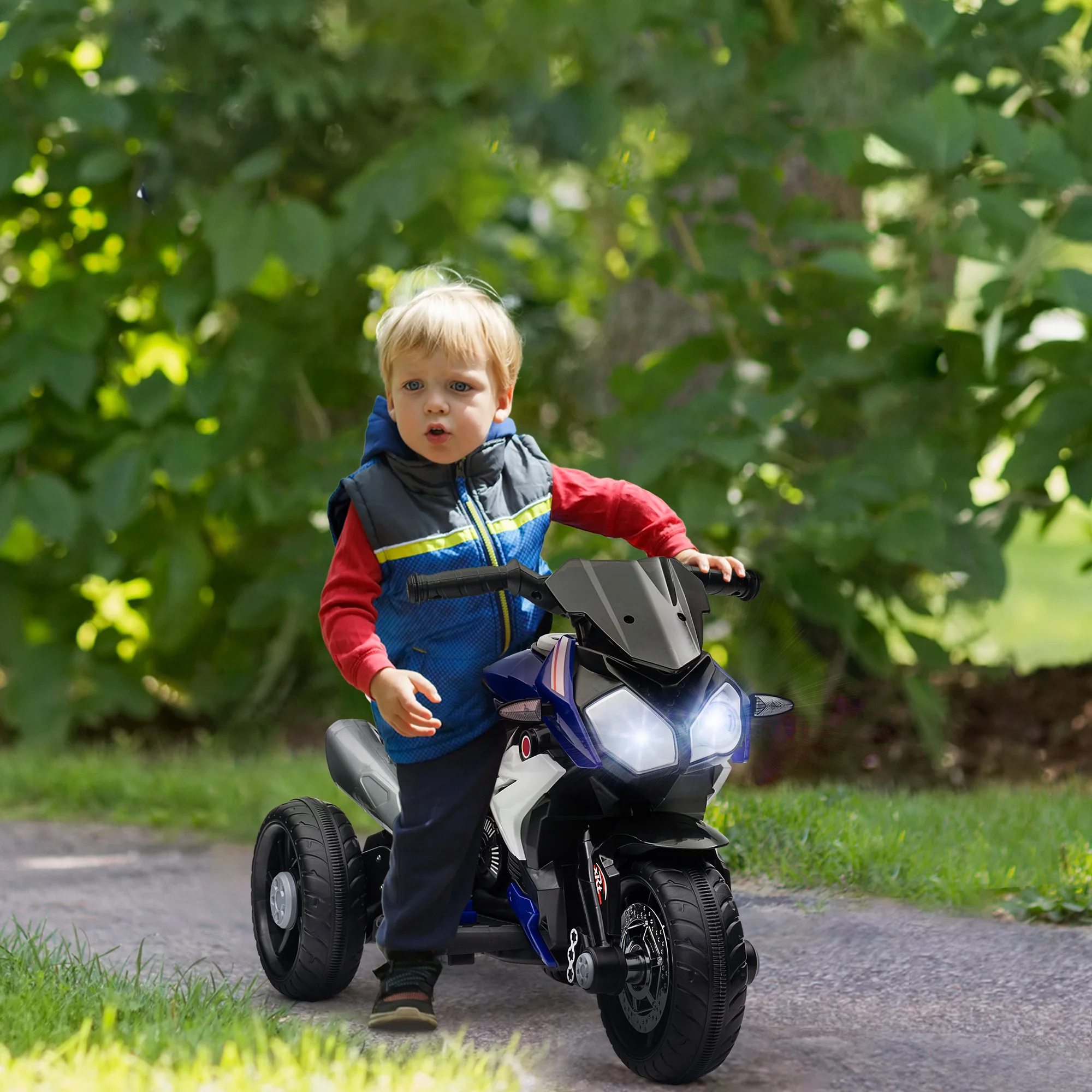 HOMCOM Moto Eléctrica Infantil +3 Años con Música Bocina Faros 86x42x52 cm Azul