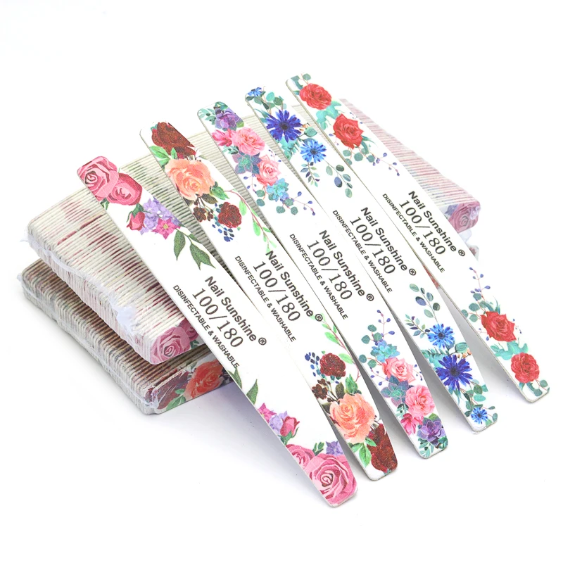 10Pcs Lot Professional Nail Files 100/180 Griting Wood Strong Sandpaper Emery Doub-Sided Nails Buffer Block File Art Nail Tools
