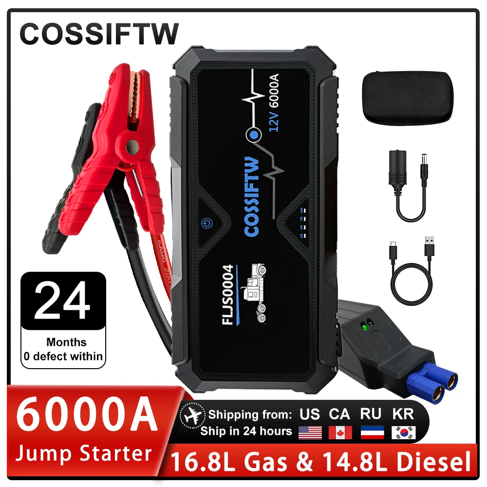 6000A Jump Starter Portable for 16.8L Gas or up to 14.8L Diesel Car Battery Charger PD60W Emergency Booster Starting Device