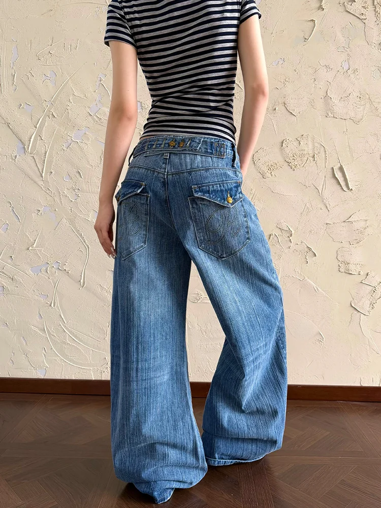 

Loose High Waist Wide Leg Jeans Women's Straight Cut Floor Length Pants Vintage Washed American Style Casual Comfortable