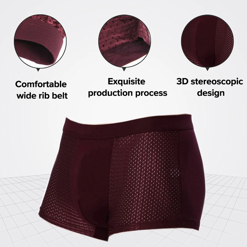 3Pcs/Lot Men\'s Boxer Brief Bamboo Underpants Underwear Boxershorts Breathable Hombre Hole Sexy Panties Shorts Lingerie