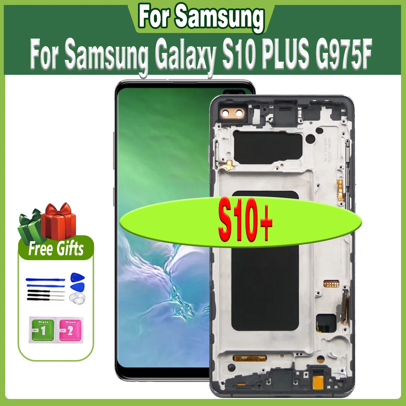 

ЖК-дисплей TFT для Samsung Galaxy S10 Plus G975F/DS, сенсорный ЖК-дисплей для Samsung Galaxy S10 с рамкой и дигитайзером экрана