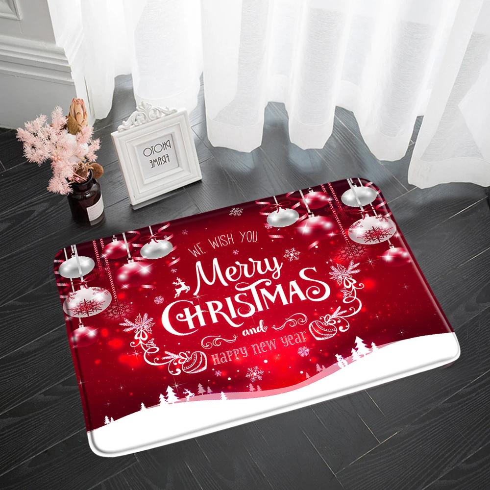 Christmas Kitchen Bath Mat Xmas Ball Red New Year Home Room Decor Non-slip Soft Bathroom Rugs Entrance Doormat Carpet Washable