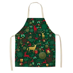 Green Custom Linen Cooking Apron Dress Christmas Tree Gift Elk Child Kitchen Funny Kitchen Apron for Women Baking Accessories