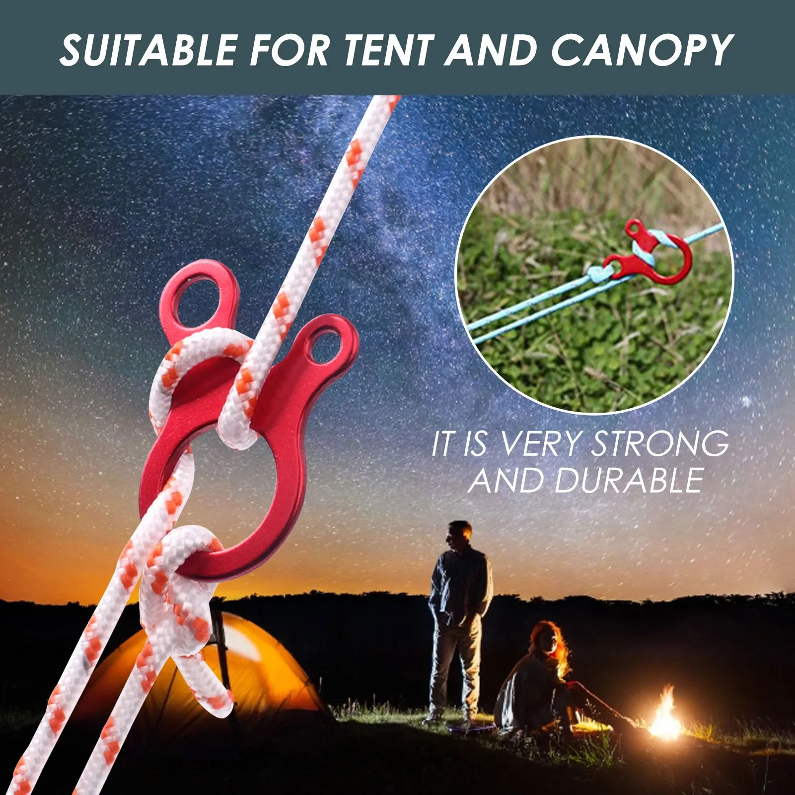 10pcs Outdoor Camping Tent Wind Rope Buckle 3 Hole Aluminium Alloy Rope Tensioner Tent Cord Rope Fastener Tightening Hook