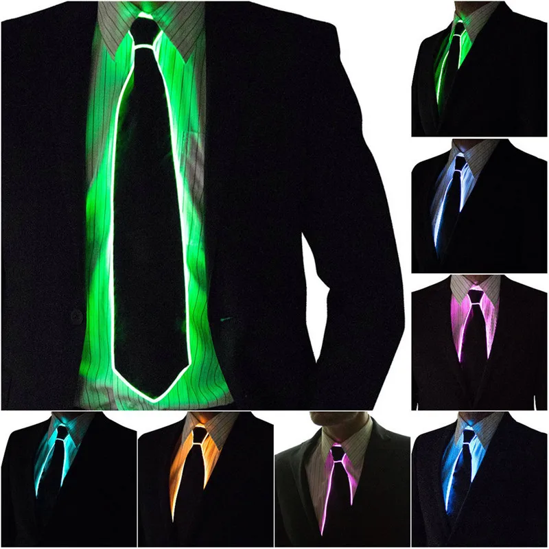 Men Glowing Tie EL Wire Neon LED Luminous Party Haloween Christmas Luminous Light Up Decoration DJ Bar Club Stage Prop Clothing