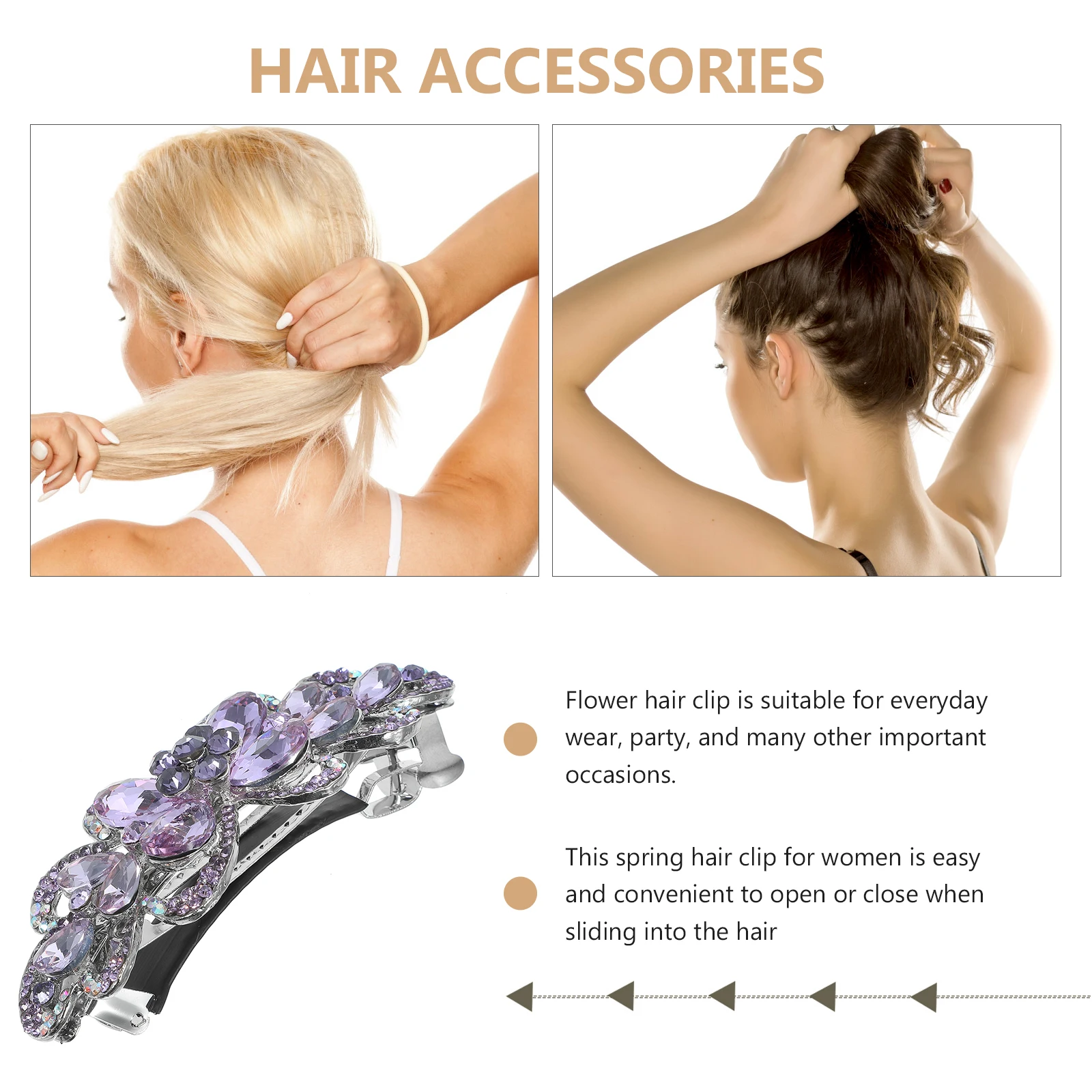 

Заколка для волос со стразами и цветком, элегантный цвет, нескользящая пружинная заколка, женские аксессуары для волос для свадебных вечеринок, ежедневного использования
