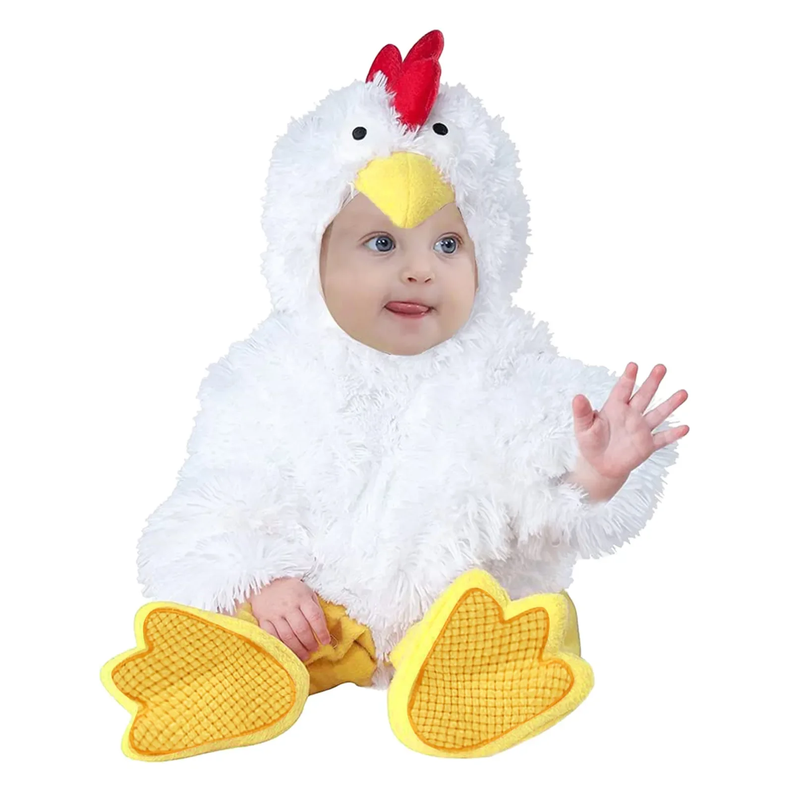 Baby Chicken Chick Costume per ragazzi ragazze pagliaccetti in pile per neonati tuta con scarpe Halloween Easter Fancy Dress 6M 12M 18M