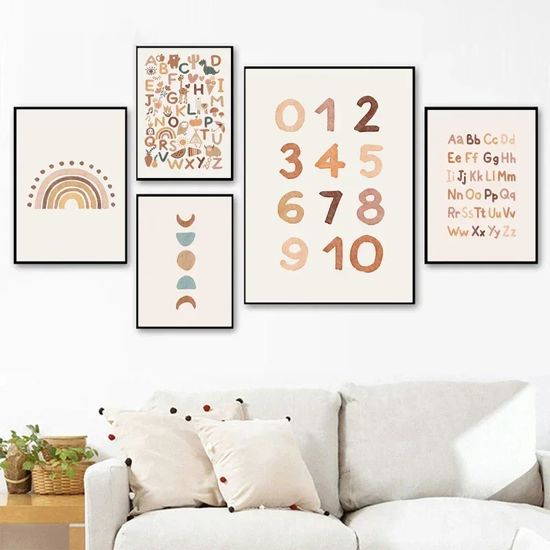 Boho ABC Alphabet Animal Rainbow Wall Art Minimalist Print Canvas Painting Posters for Living Room Modern Home Decor
