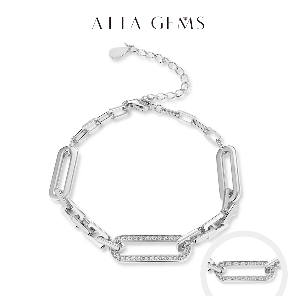 

ATTAGEMS S925 Sterling Silver Moissanite Bracelet Yellow Gold Plated Bracelets for Women Adjustable 16+5cm High Quality Jewelry