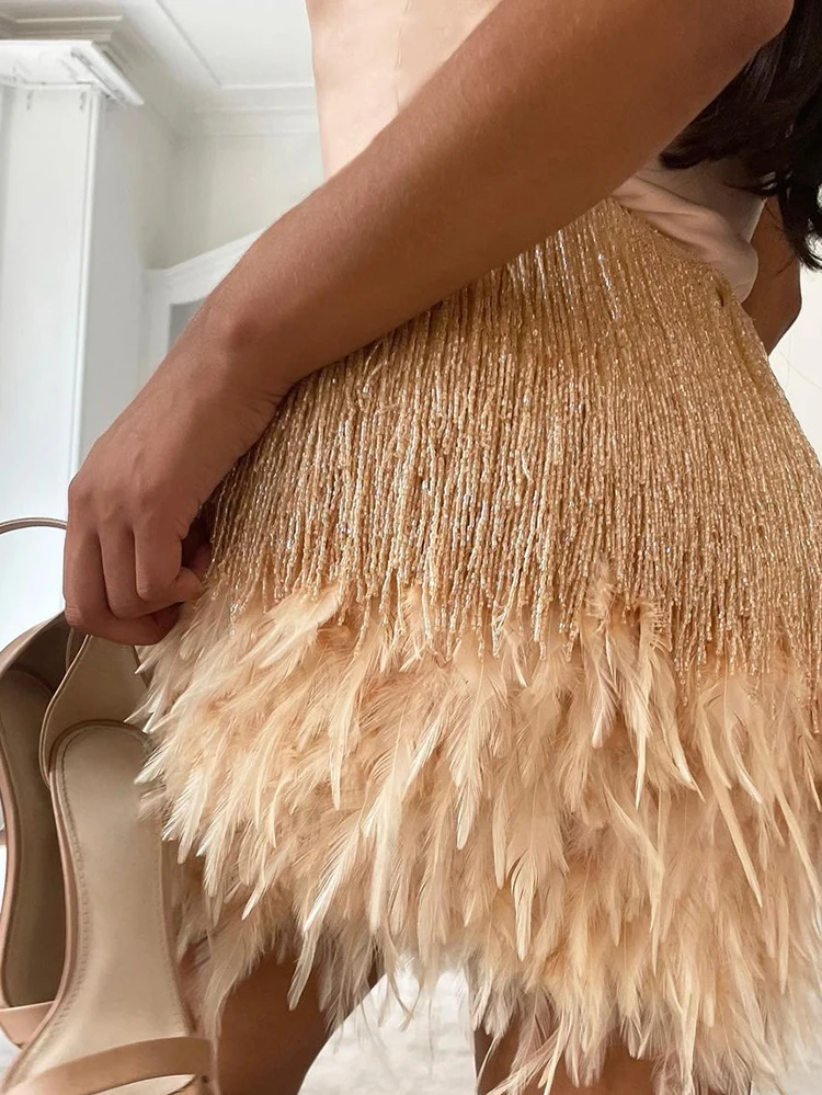 

Tassel High Waisted Mini Skirt Club Suit Female Fashion Summer 2026 New Outfits Sexy O-neck Sleeveless Camisole Two Piece Set