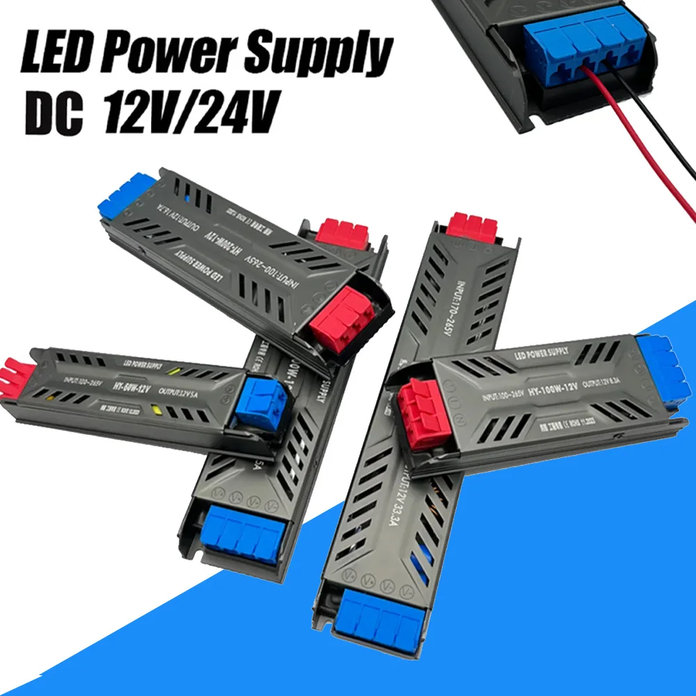 

DC12V 24V Power Supply 60W 100W 200W 300W 400W Ultra Thin AC 100-265V Transformer COB 5050 LED Lights Driver For Room Decoration