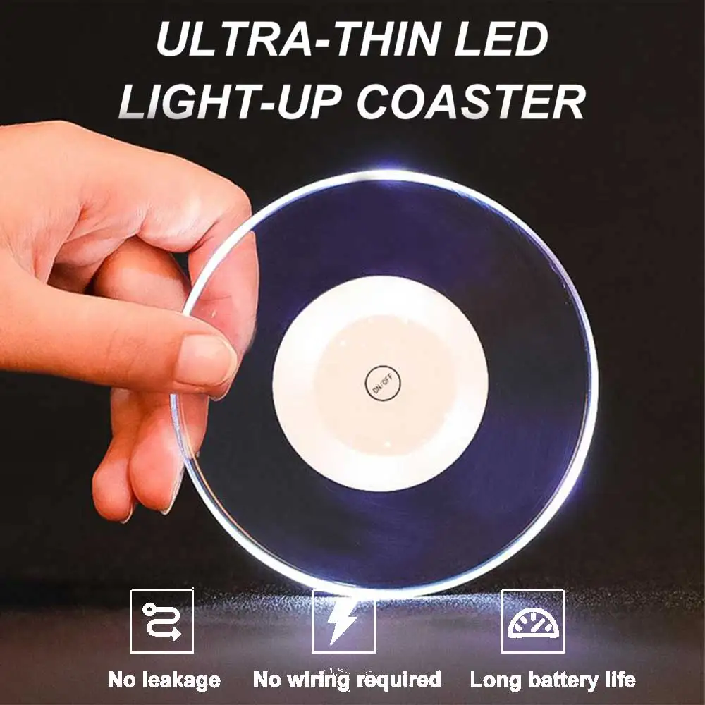 Ultra-thin LED Coaster Cup Holder Mug Stand Light Bar Mat Table Placemat Party Drink Creative Backlight Pad Home Decor Kitchen