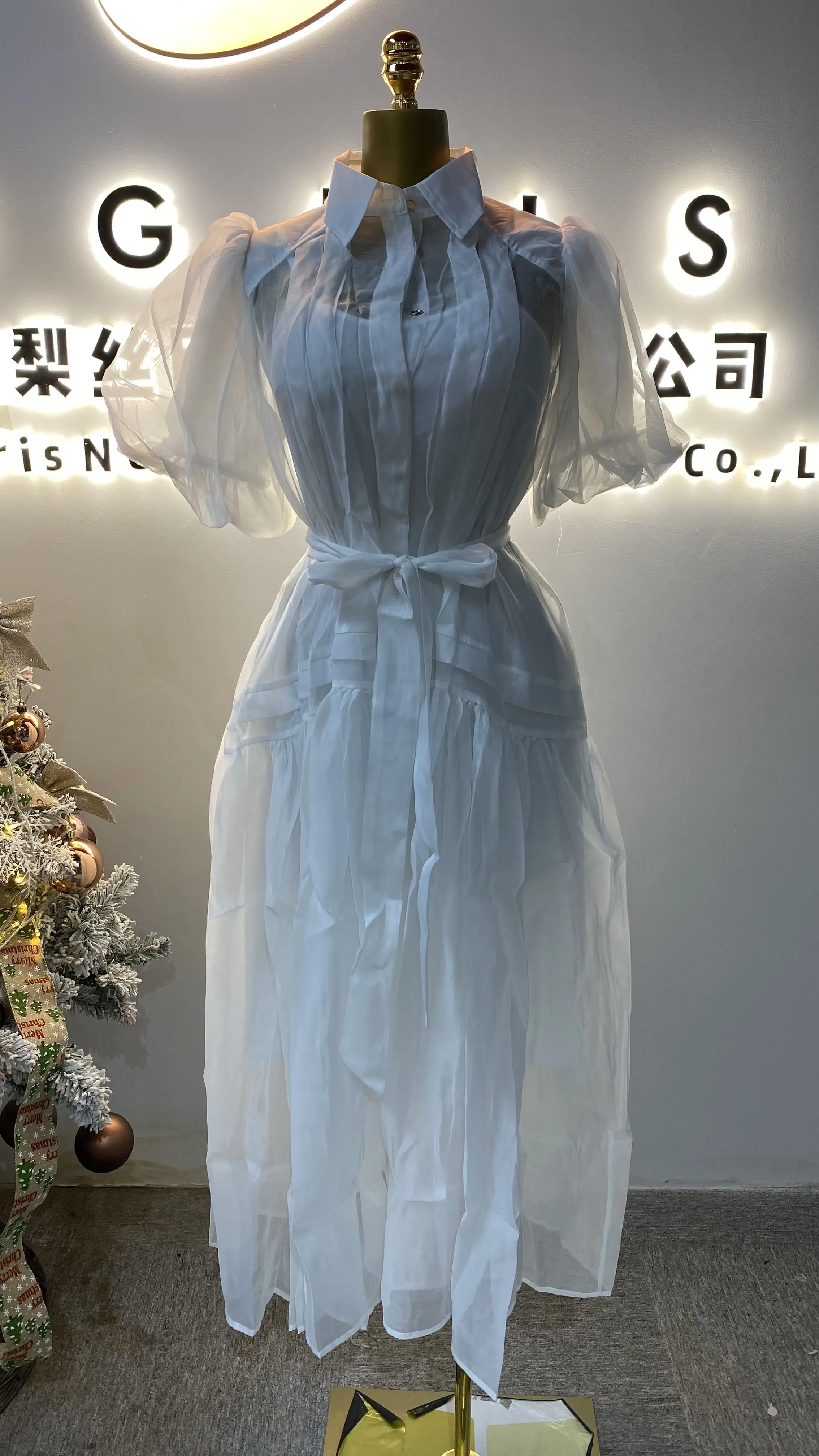 

Summer Fairy Tale Zhongshan Suit Bandage Casual Women's Wear Puff Sleeve Empire Ruffle Lace Dress-GZMM454