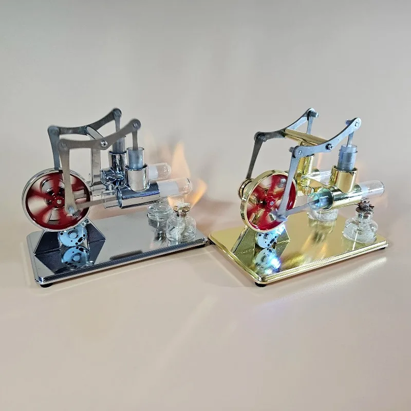 

【New】Hot Air Stirling Engine Electricity Generator Motor Physical Dual Engine Model with LED Bulb Dollar Flywheel Design DIY Toy