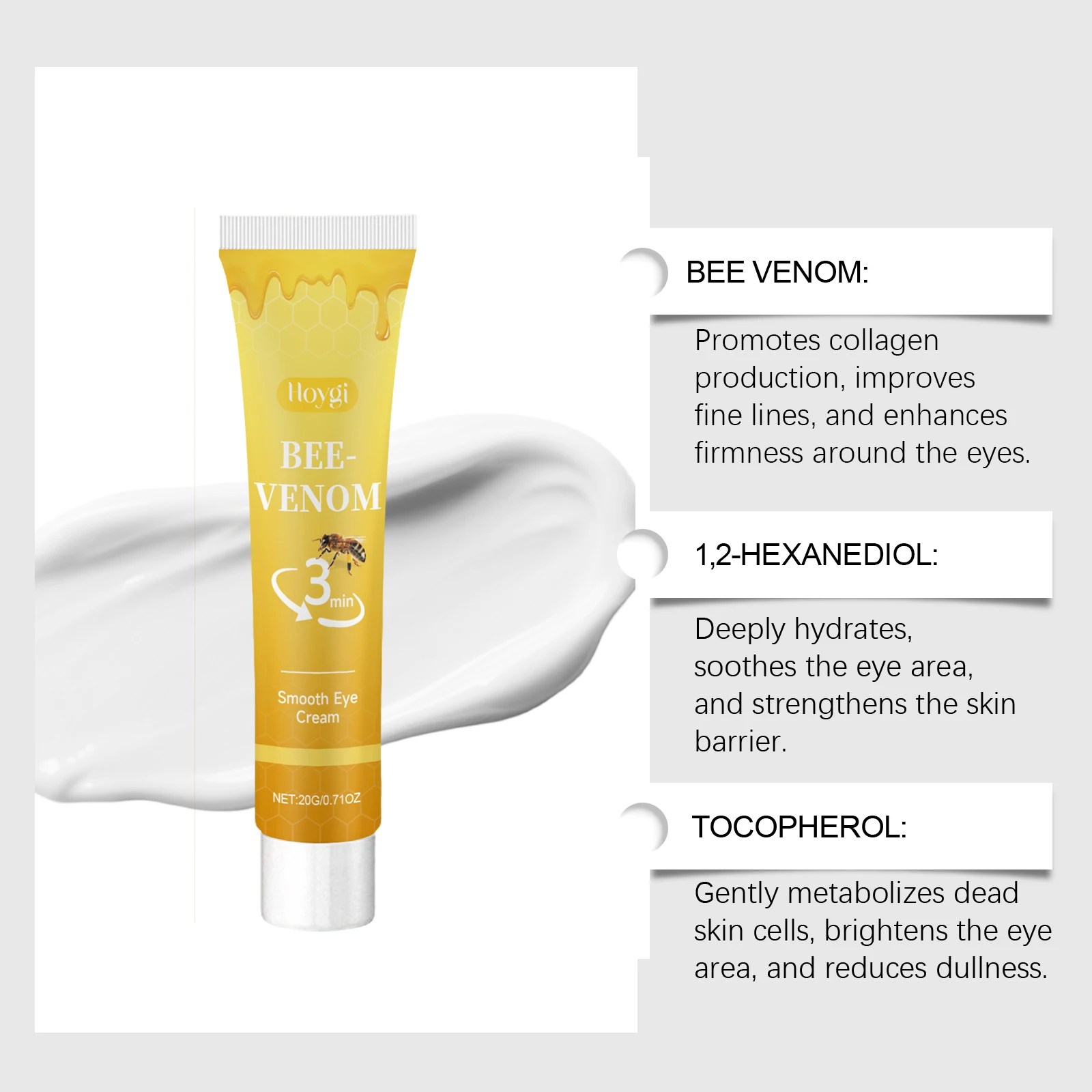 

Moisturizing eye cream with a light and moisturizing texture at room temperature and delicate skin around the eyes for comfortab