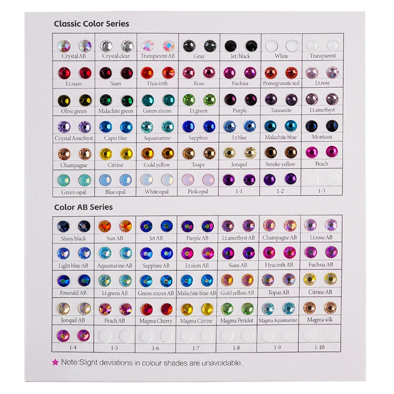 QIAO Brand Rhinestone 2024 New Color Card For Compare Colors Various Colors For Hot fix /Non Hotfix Rhinestones